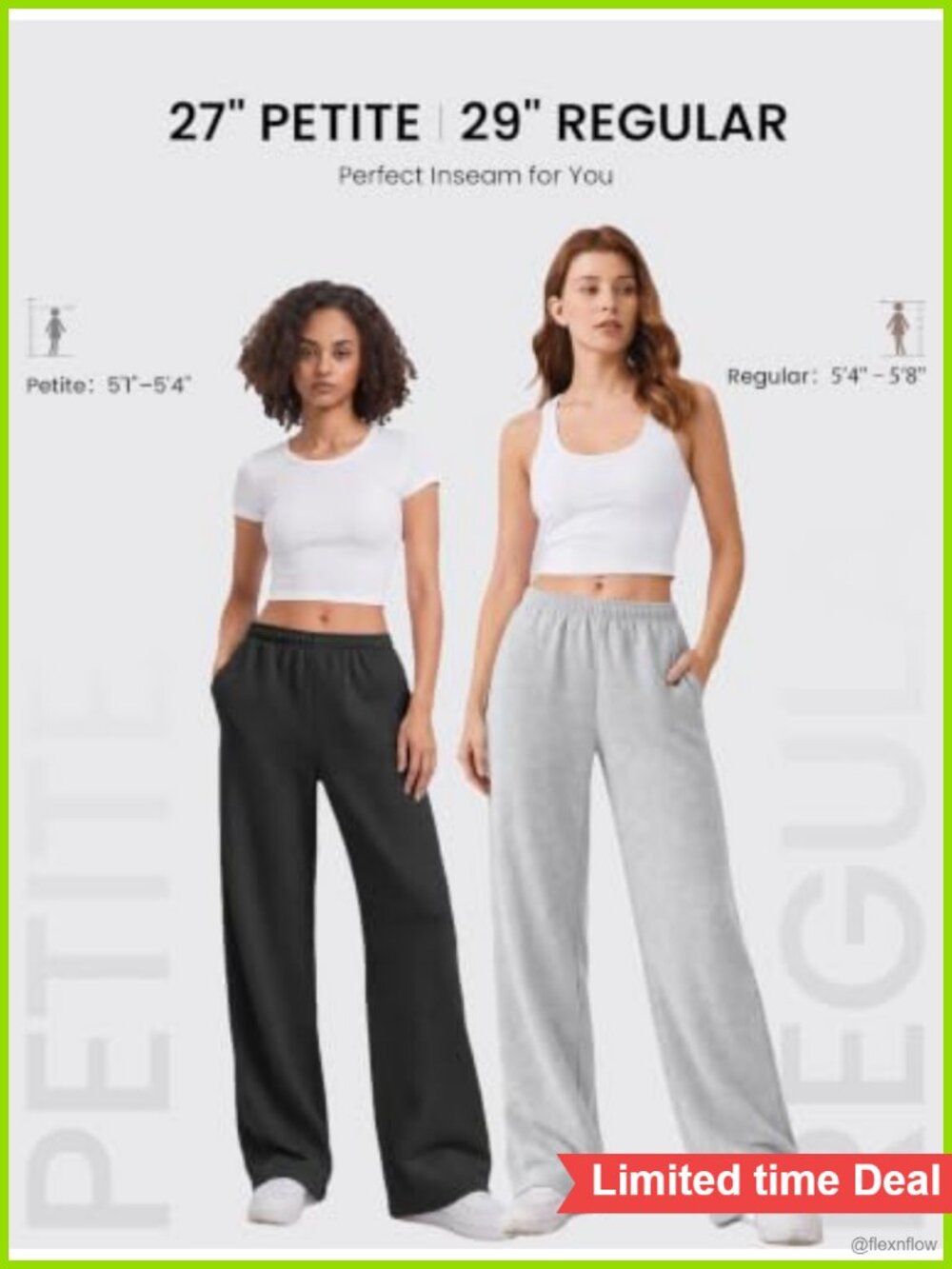 Fleece Lined Wide Leg Sweatpants Petite Regular Inseam Drawstring Pockets - Picture 5 of 6